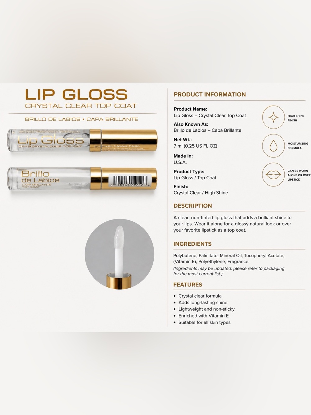 ✨ Crystal Clear Lip Gloss – High Shine Top Coat ✨